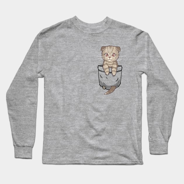 Pocket Cute Scottish Fold Long Sleeve T-Shirt by TechraPockets